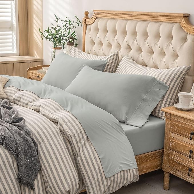 PURE ERA Jersey Knit 4pc Bed Sheet Set 100% T-Shirt Cotton Super Soft Comfy Breathable Fits Mattress Up to 20" Extra Deep Pocket (Solid Light Grey, King)