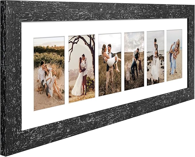 8x26 Picture Frame Display 6 opening 4X6 Picture Frame Collage,Multi Photo Frame with Mat,Plexiglass,Wall or Tabletop Decor,Black Wood Grain
