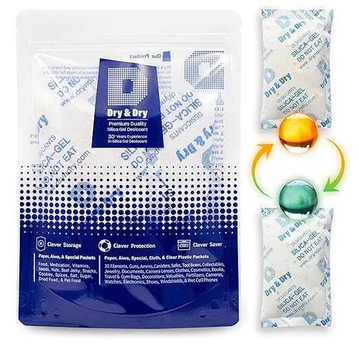 Dry & Dry Orange Indicating Silica Gel Packets Desiccants - Food Safe Packs, Silica Gel Packets, Desiccant Packs for Food Storage (100 Gram, 7 Packets)