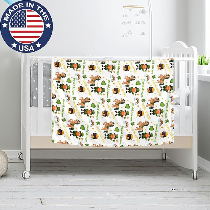 Ship Next Day, Personalized Baby Blanket for Boys Girls - Printed in USA, Custom Name Toddler Blanket with Lucky Horse Pattern, Perfect Newborn Gift