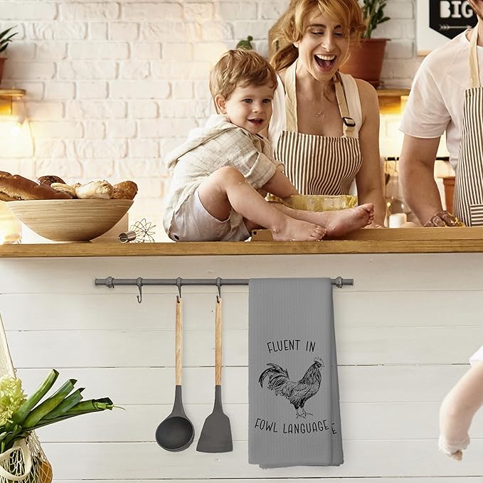 Chicken Kitchen Towels Funny Gray Dish Towel with Sayings 16x24 Inches, Chicken Lovers Gifts Decorative Absorbent Dishcloths Tea Towels for Kitchen Bathroom Decor, Humorous Gifts for Women Men