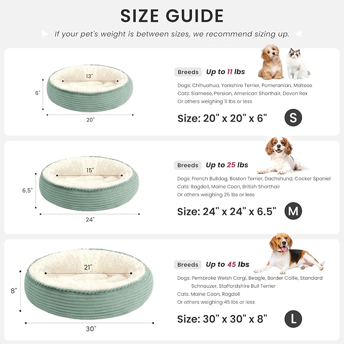 Love's cabin Round Donut Cat and Dog Cushion Bed, 24in Pet Bed for Small or Medium Dogs, Anti-Slip & Water-Resistant Bottom, Soft Durable Fabric Pet Beds, Washable Calming Cat Bed Apple Green