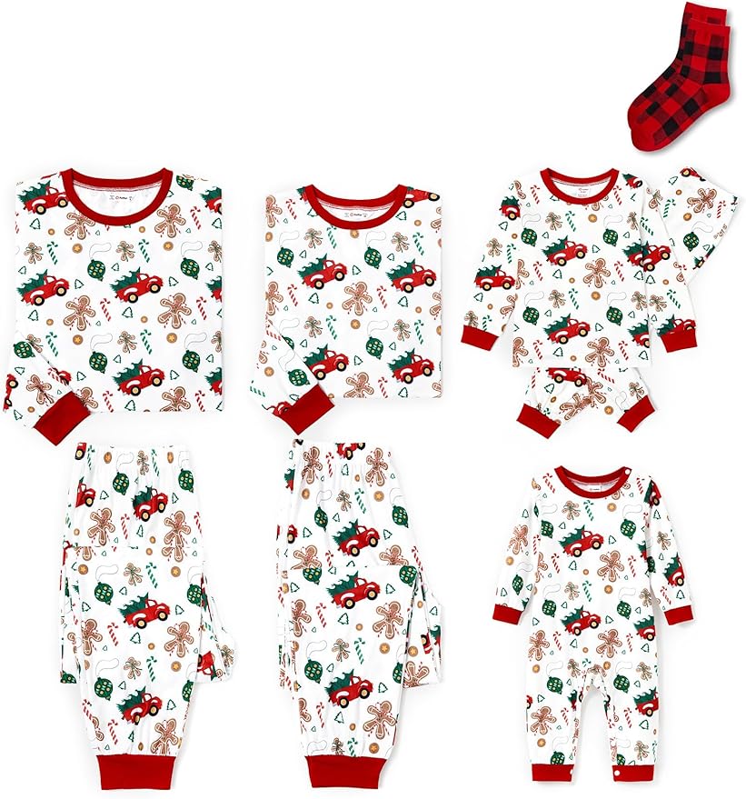 PATPAT Christmas Family Matching Pajama Sets Includes Christmas Socks - Perfect for Family Photos & Holiday Celebrations