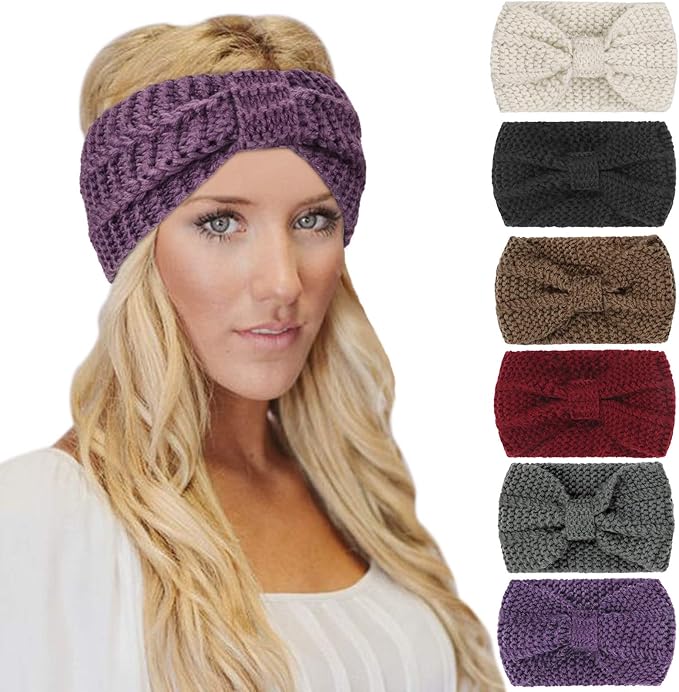 DRESHOW Winter Knit Chunky Headbands for Women Crochet Turban Knitted Ear Warmer Fashion Head Wrap 6 Pack