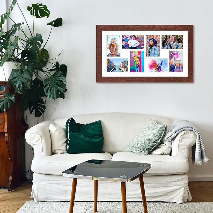 11.8x21.8 Picture Frame Display 8 opening 4X6 Picture Frame Collage,Multi Photo Frame with Mat,Plexiglass,Wall or Tabletop Decor,Walnut Wood Grain