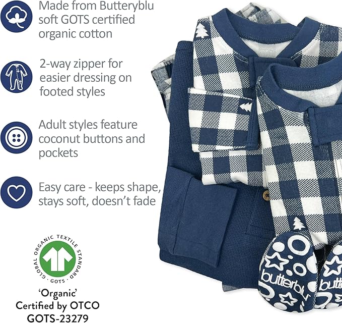JAMIE Matching Family Jammies Holiday Pajamas 100% Organic Cotton PJs Adults, Kids, Toddlers, Baby, Pets