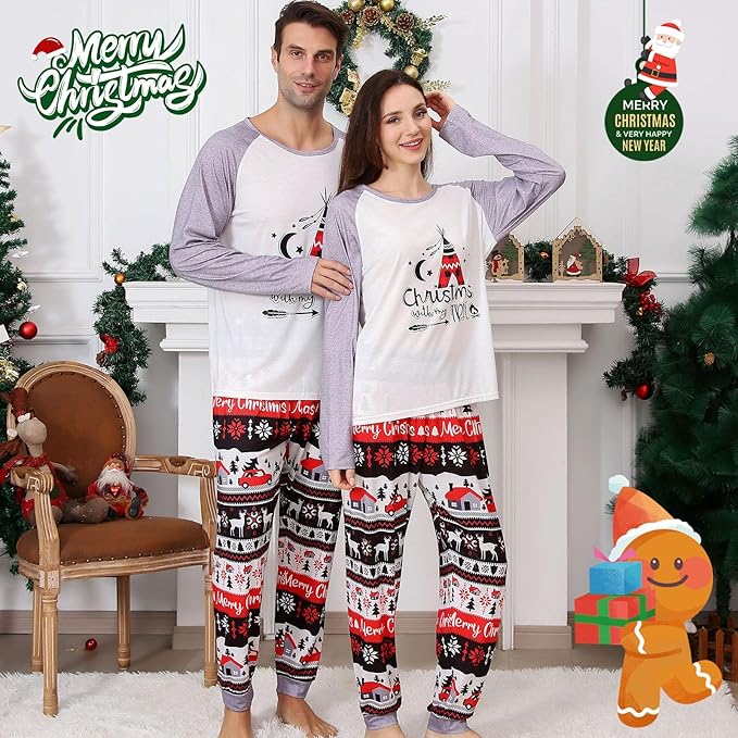 Matching Family Christmas Pajamas Sets, Holiday PJs with Top and Pants, Cute 2 Piece Sleepwear for Couples/Women/Men