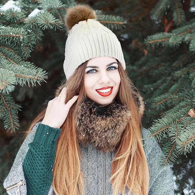 SATINIOR 5 Pcs Winter Hat Scarf Gloves Set Fleece Warm Lined Knit Beanie Hat Touch Screen Earmuff Gloves Warmer for Women(White,Rhombus Pattern)