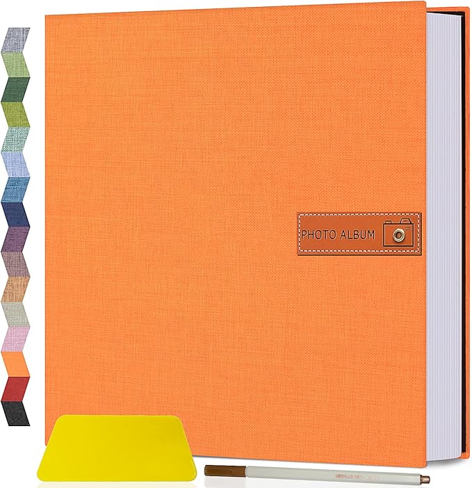Popotop Large Photo Album Self Adhesive 4x6 5x7 8x10 Scrapbook Album DIY Picture Book,Gifts for Mom,Family Baby and Wedding,with Metal Pen and Plastic Board
