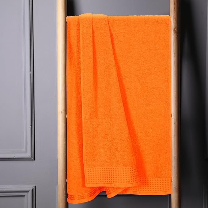 GLAMBURG 100% Cotton Oversized 2 Pack Bath Sheets 35x70, Ultra Soft Highly Absorbant Compact Quickdry & Lightweight Large Bath Sheet Set, Ideal for Gym Travel Camp Pool - Orange