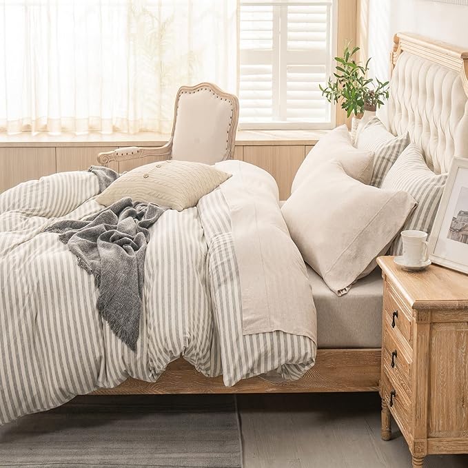 PURE ERA Jersey Knit 4pc Bed Sheet Set 100% T-Shirt Cotton Super Soft Comfy Breathable Fits Mattress Up to 20" Extra Deep Pocket (Heather Beige, Full)