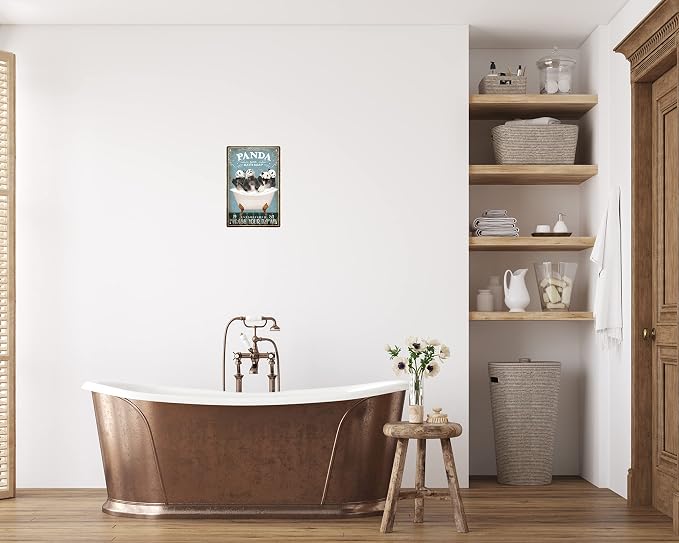 Funny Panda Decor Vintage Bathroom and Bathtub Metal Tin Sign Decor Panda Pet lovers Gift Farm Home Bar Bathroom Man Cave Retro Wall Art Poster Sign Accessories 8x12 In