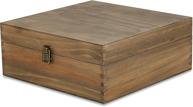 makerflo Large Dark Walnut Wood Memory Box (Pack of 1) with Hinged with Clasp, Black Felt Inside, Keepsake Wooden Box Ideal for Craft and Personalization (Laser Engraving, Epoxy, UV DTF, and Vinyl)