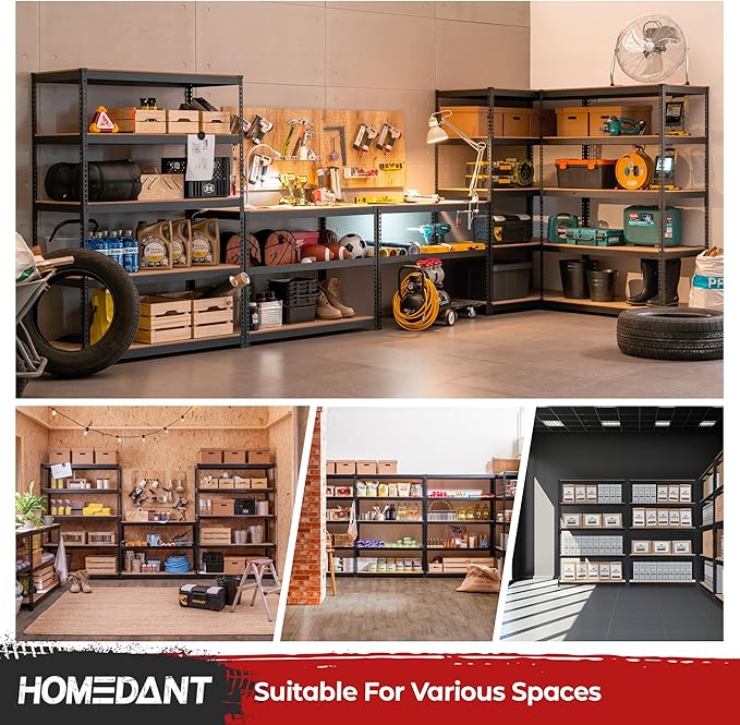 HOMEDANT 47.7" W Deep 5 Tier Heavy Duty Garage Shelving Adjustable Metal Rack Storage Shelves Standing Shelf Unit Organizers Industrial Warehouse Basement Black 2Pack