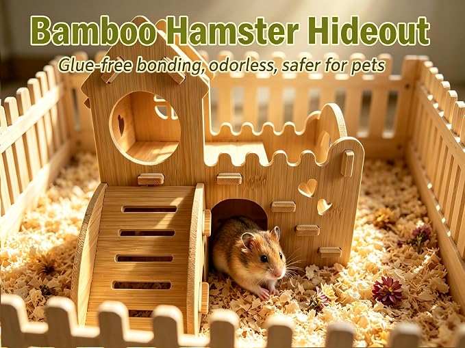 Wooden Hamster Hideout,House and Habitat with Climbing Ladder(Castle) | Hamster Hideout Cage Accessories,Very sturdy and bite-resistant for Mouse Mice Rat Other Small Animals