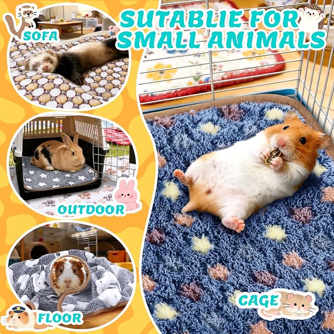 Eilyliafe 6 Pcs Guinea Pig Blankets Bedding Small Animal Cage Liners Sleep Mat Absorbent Reusable Pet Pee Bedding Pad Cover for Hamster Ferret Chinchilla Rabbit Hedgehog (14 x 28 Inch)