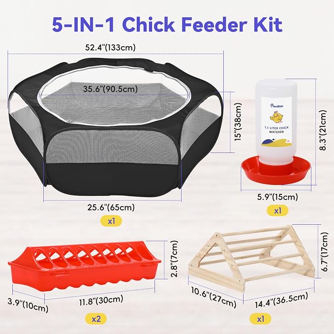 Pawaboo Chick Brooder Box for Chick Starter Kit, Black | Brooder Pen/Chicken Supplies Brooders Box with Chicks Perch Brooding Up to 15 Chicks, Duck and Quail
