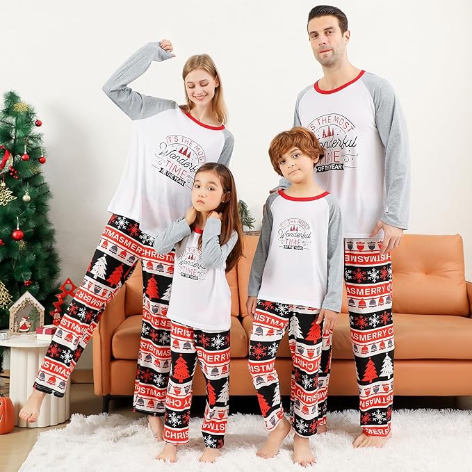 Family Christmas PJs Matching Sets, Cute Holiday Pajamas Printed Top and Pants, Xmas Jammies for Couples/Men/Women