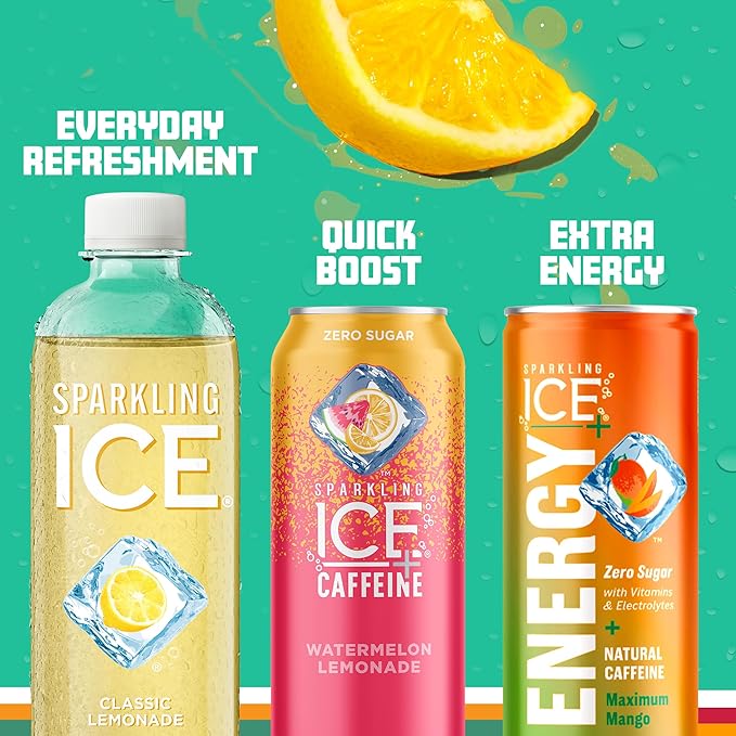 Sparkling Ice Lemonade Variety Pack, Zero Sugar Sparkling Water, with Vitamins and Antioxidants, 17 fl oz, 12 count (Lemonade Flavors: Classic, Raspberry, Peach & Berry)