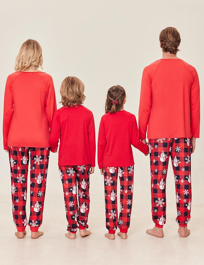 Ekouaer Family Matching Pajamas Christmas Sleepwear Long Sleeve Sleep Shirt with Plaid Pants Soft Loungewear Pjs Set S-XXL