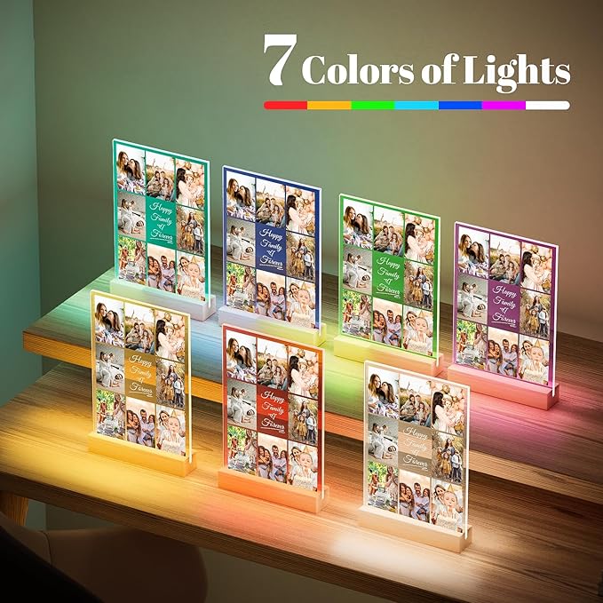 Personalized Collage Picture Frames with Photos, Custom Photo Frame with Night Light, Customized Picture Frame, Personalized Christmas Birthday Gifts for Women Men Mom Dad Kids Baby Family Friends