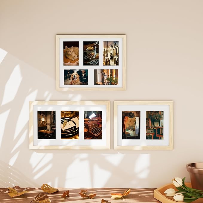 Vittanly 11x14 Collage Picture Frame, Displays 5Pcs 4x6 Pictures with Mat or 1Pcs 11x14 without Mat for Wall Mounting, Picture Frames Collage Wall Decor in Nature Wood, 1 Pack