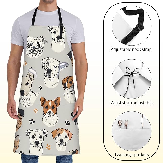 Cute Dog Face Apron for Women,28x33in,Fun Puppy Kitchen Aprons with 2 Pockets,Oxford Fabric,Pet Lovers Adjustable Apron for Cooking Baking Gardening Chef,Gifts for Mom Wife