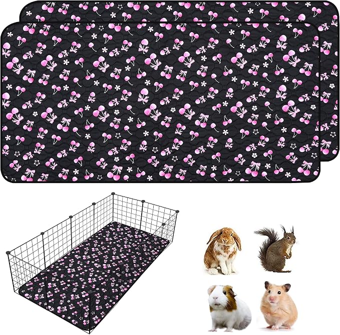 2 Pack Guinea Pig Cage Liner, 24" x 48" Washable Reusable Guinea Pig Liner, Super Absorbent Waterproof Leak-Proof Pet Pee Pad Mats, Guinea Pig Mats