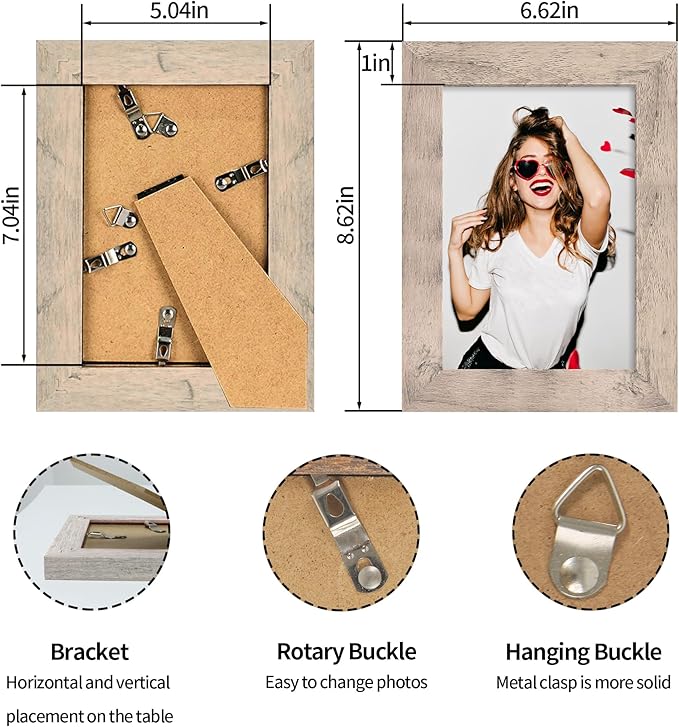 iRahmen 5x7 Picture Frame Set of 4, Smoke Gray Frame with High Definition Glass, 5 x 7 Wood Photo Frames for Tabletop Display and Wall Mounting