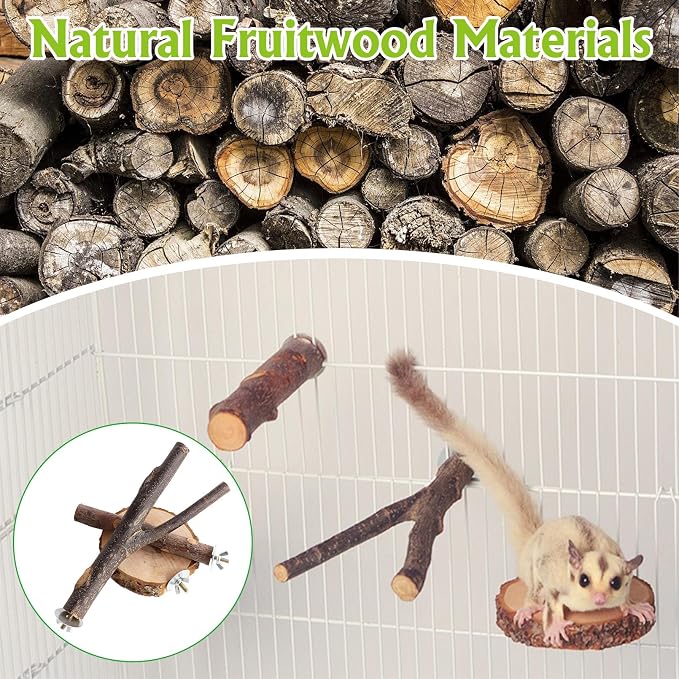 BNOSDM 6 Packs Wood Sugar Glider Toys Wooden Sugar Glider Perch Stand Climbing Platform Hanging Cage Steps Rat Cage Accessories for Hamster Squirrel