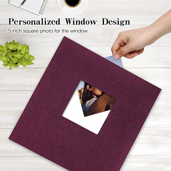 potricher Large Photo Album Self Adhesive 3x5 4x6 5x7 8x10 10x12 Pictures Linen Cover 80 Blank Pages Magnetic DIY Scrapbook Albums with A Metallic Pen (Purple)