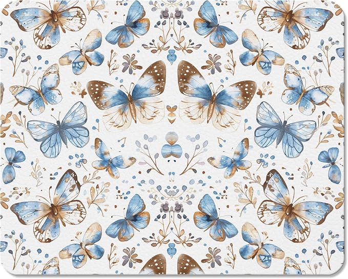 Blue Butterfly Dish Drying Mats for Kitchen Counter, Butterfly Gifts for Women, Blue and Brown Absorbent Reversible Coffee Bar Mat Drying Pad for Kitchen Decor, 12x15 Inch