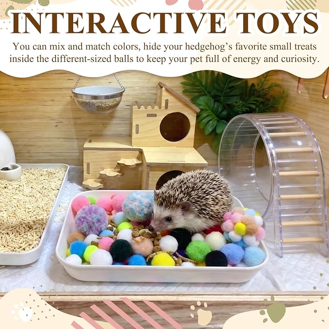 Hedgehog Cage Dig Box Enrichment Hedgehog Accessories Laundry Bag Dig Tray Toys with Multicolor Plush Balls and Bell Balls, Suitable for Hedgehogs, Hamsters, Ferrets and Other Small Animals