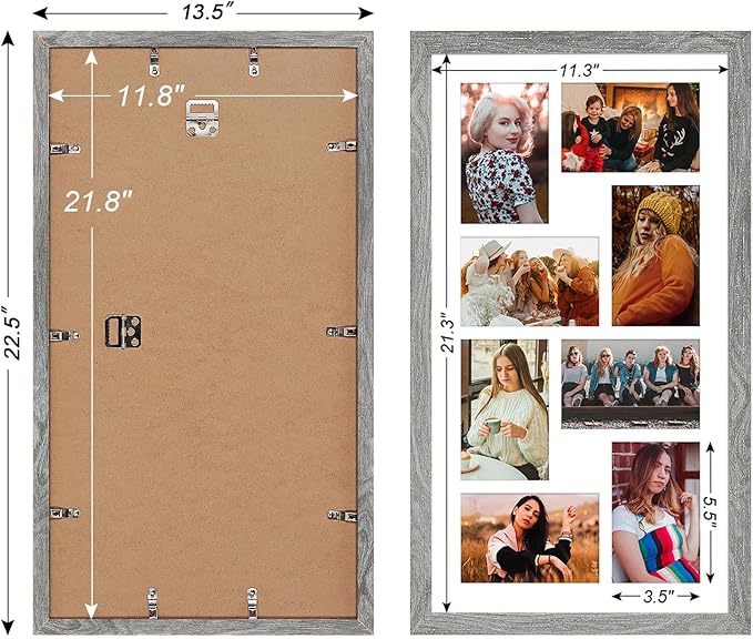 11.8x21.8 Collage frame with 8 Openings 4X6 Pictures, Multiple Picture Frame with Mat, Wall or Tabletop Decor, Grey Wood Grain,2 Pack