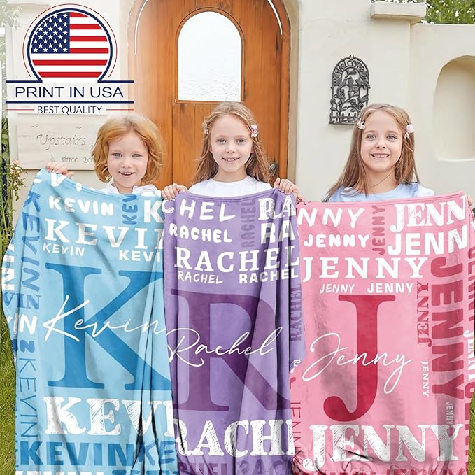 Personalized Blankets for Teen Girls Boys - Printed in USA, Custom Blanket with Kids Names, Ultra-Soft Flannel Monogrammed Baby Throws Blankets, Customized Christmas Brithday Gifts for Adults