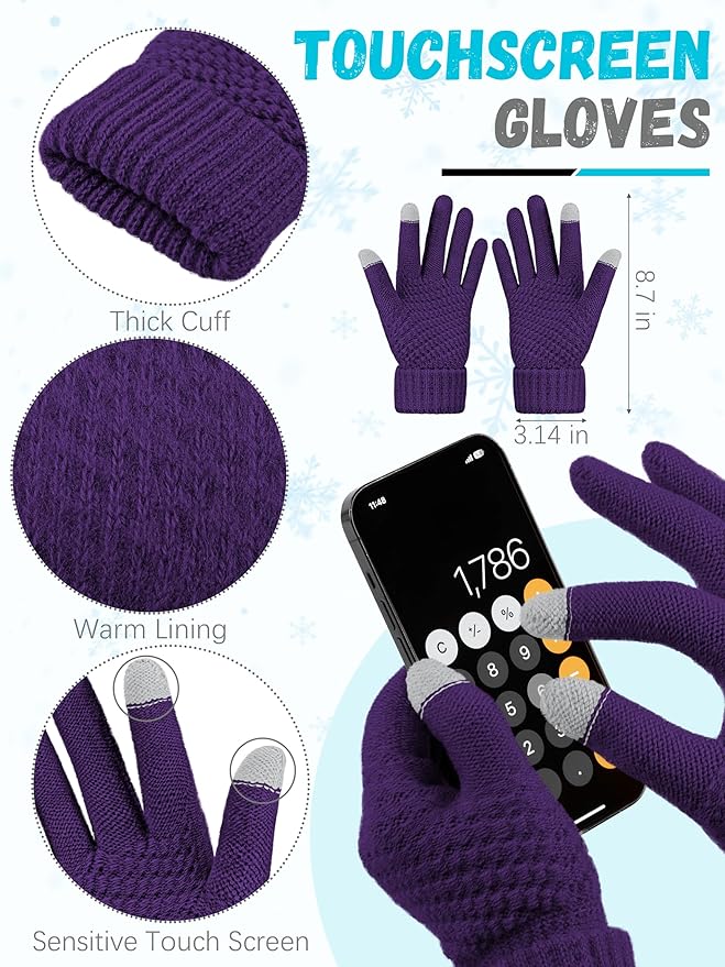 Winter Beanie Hat Scarf Gloves, Warm Fleece Knit Hats Touch Screen Gloves Neck Scarf Set Winter Gifts for Unisex Adult