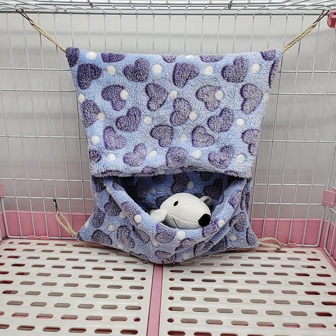 ISMARTEN Small Animal Hanging Hammock, Pet Hanging Nap Sack Sleep Bag Bed, Cage Hammock Beds for Ferret Guinea-Pig Sugar Glider Hamster Rat Mice Chinchilla Flying Gerbil and Squirrel (Purple)