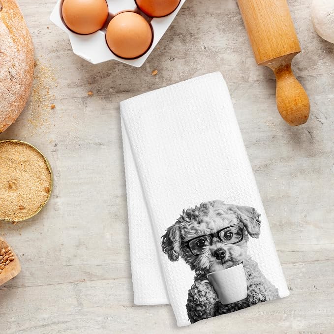 Funny Poodle Decor Coffee Kitchen Towels Gift, Poodle Dog Gifts, Coffee Gifts for Women, Dog Lover Gift Decorative Dish Hand Tea Towels for Kitchen Home Bar Decor, 16x24 Inch