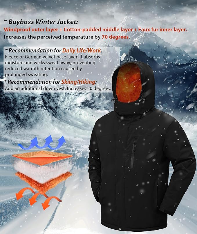 Mens Winter Snow Jacket Waterproof Ski Jackets Snowboard Rain Warm Coat Insulated Hood Fleece Lined