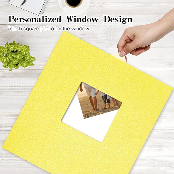 potricher Linen Hardcover Photo Album 4x6 600 Photos Large Capacity for Family Wedding Anniversary Baby Vacation (Yellow, 600 Pockets)