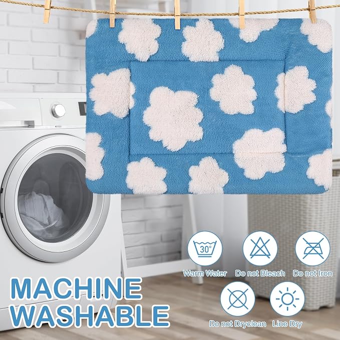 Haull 4 Pcs Waterproof Guinea Pig Bedding Soft Dog Cat Bed Crate Mat Small Animal Plush Cage Liners Rabbit Bunny Kennel Pad Reversible Cozy Pee Thickened Hamster Pad(White Cloud,13 x 18.5 Inch)