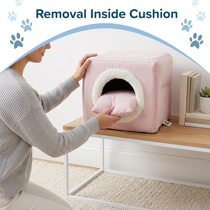 Cat House - Indoor Bed with Removable Foam Cushion - Cat Cave for Puppies, Rabbits, Guinea Pigs, Hedgehogs, and Other Small Animals by PETMAKER (Pink)