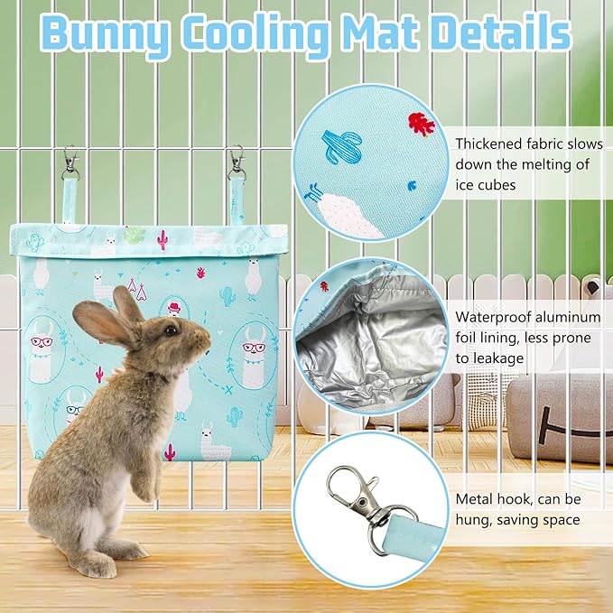 Rabbit Cooling Pouch with 2 Ice Boxes Small Animal Hanging Cooling Pad Set for Cage No Condensation Bunny Cooling Mat Washable Ice Bag for Rabbits Guinea Pig Chinchilla (Style B)