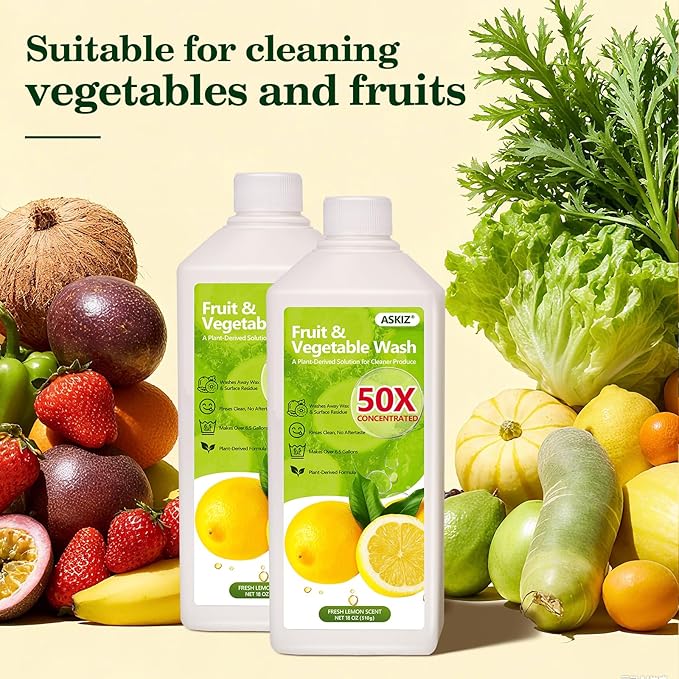 Fruit & Vegetable Wash,13 Gallons Lemon Produce Wash and Clean,Fruit Cleaner Comes With an Improved Nozzle Bottle,Multi Purpose Cleaner Removes Wax, Dirt and Surfaceues