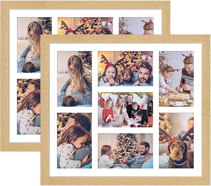 13.5x15.5 Collage frame with 7 Openings 4X6 Pictures, Multiple Picture Frame with Mat, Wall or Tabletop Decor, Natural Wood Grain,2 Pack