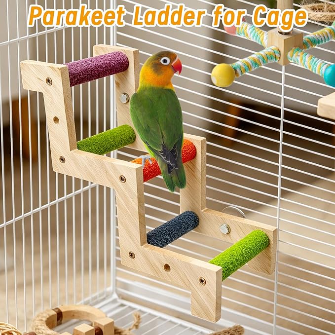 Hamiledyi Nature Wooden Bird Ladder Pet Parrots Climb Bridge Exercise Stands for Parakeet Climbing Chewing Bridge Bird Cage Accessories for Cockatiel Parakeet Lovebirds Budgie
