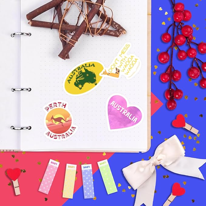 Australia Stickers for Water Bottle and Laptop - Australia Party Supplies & Decorations, Waterproof Vinyl Decals, Australian Flag and Culture Stickers, Gifts for Women & Men