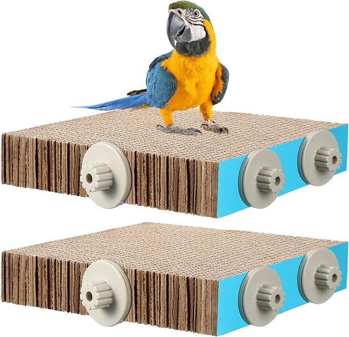 Skyygemm 2 Pcs Bird Toys Parrot Perch Stand Cage Accessories, Large | for Macaws Conures Cockatiel Budgies, Corrugated Texture Promotes Claw Grinding, Platforms for Cage Play, Beak Chew Activity