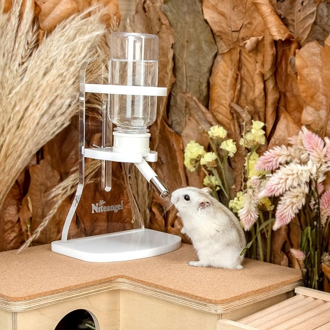Niteangel Hamster Water Bottle with Stand: 4oz/120ml Capacity & Leak-Proof | Adjustable Height - Far Away Cage Mess & Wet Bedding Water Dispenser for Syrian Dwarf Hamster Gerbils Mice Rat Or Small Pets