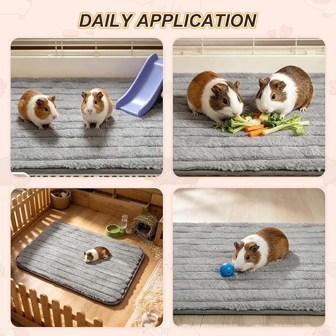 BEAUTYZOO 2Pack Guinea Pig Cage Liners, Washable Fleece Cage Bedding 16x24 | Super Absorbent,Leakproof 3-Layer, Non-Slip Backing, Soft Fleece Surface,for Small Animals Rabbit Hamster Rat, 2Pack 16"x24"
